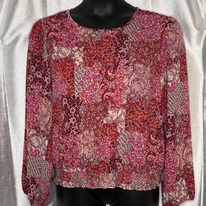 Counterparts Pink Paisley Floral Blouse Women’s XL Long Sleeve Smocked Hem